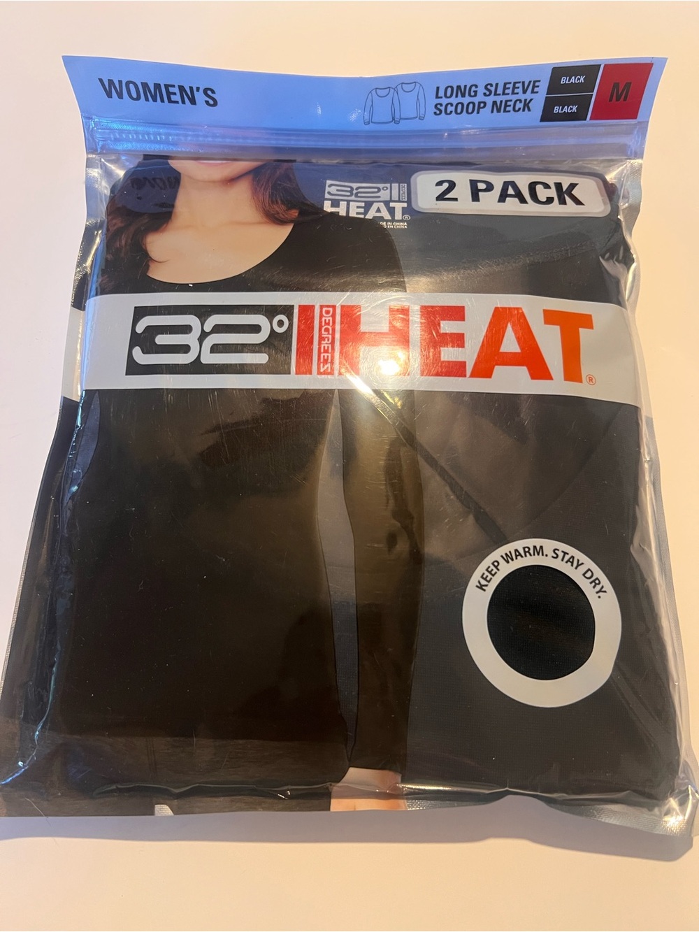 32 Degrees Women's Black Long Sleeve Scoop Neck Top - 2 Pack